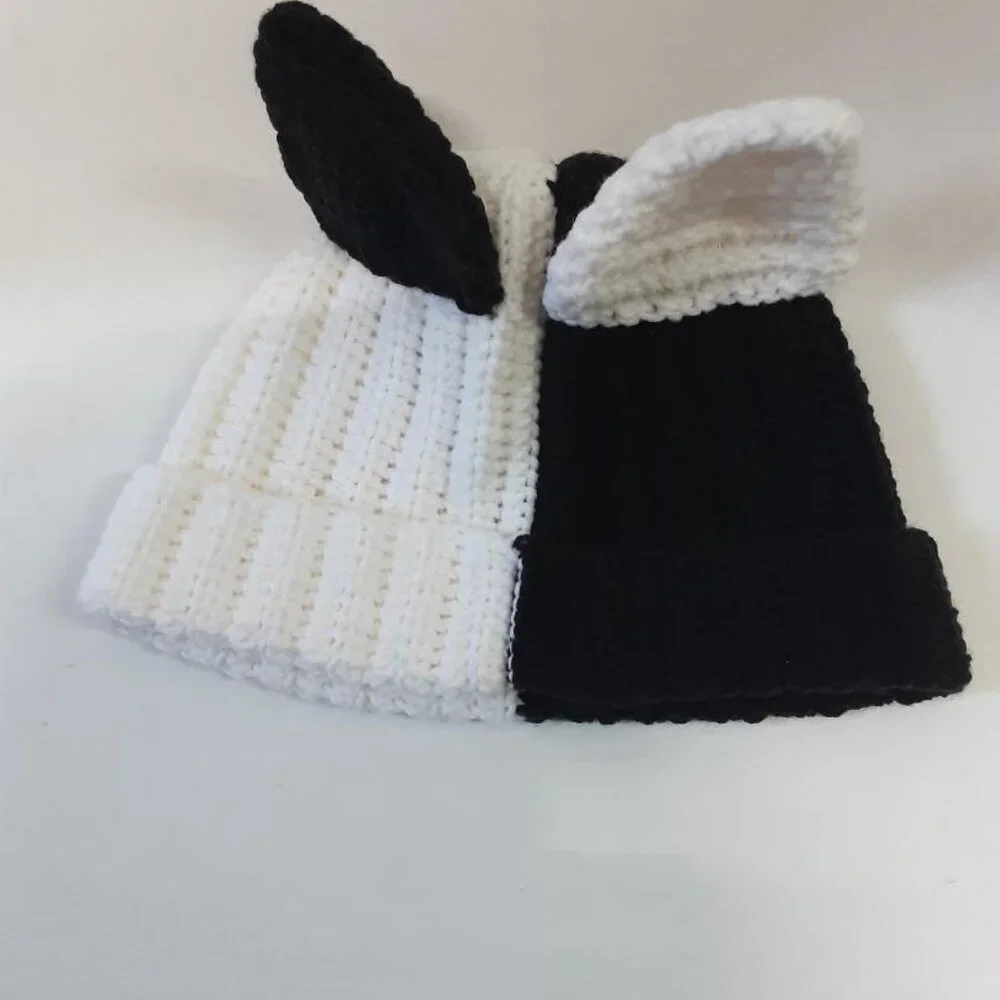 Handmade Crochet Split Color Cat Ear Beanie New - Picture 5 of 7